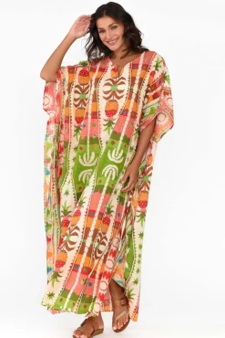 Maxi Dresses<Holiday Chico Tropical Cotton Drawstring Kaftan