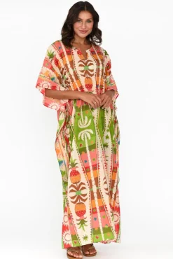 Maxi Dresses<Holiday Chico Tropical Cotton Drawstring Kaftan