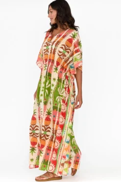 Maxi Dresses<Holiday Chico Tropical Cotton Drawstring Kaftan