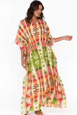 Maxi Dresses<Holiday Chico Tropical Cotton Drawstring Kaftan