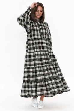 Cotton Dresses<Fujinella Chloe Black Check Cotton Tiered Maxi Dress