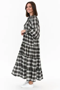 Cotton Dresses<Fujinella Chloe Black Check Cotton Tiered Maxi Dress