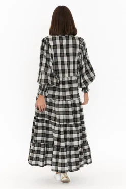 Cotton Dresses<Fujinella Chloe Black Check Cotton Tiered Maxi Dress