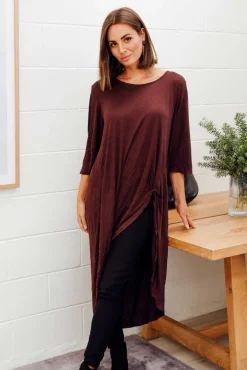 Cotton Tops<Cotton Village Chocolate Crinkle Cotton Asymmetric Tunic