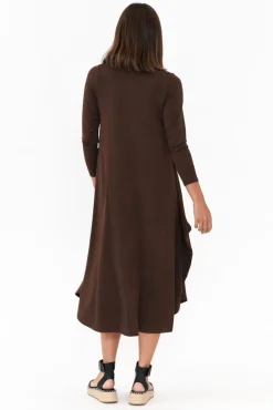 Midi Dresses<Tani Chocolate Marle Long Sleeved Micro Modal Drape Dress