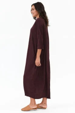 Cotton Dresses<Cotton Village Chocolate Sleeved Pocket Crinkle Cotton Dress