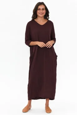 Cotton Dresses<Cotton Village Chocolate Sleeved Pocket Crinkle Cotton Dress