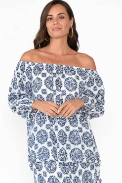 Cotton Tops<Namastai Christina Navy Fiesta Crinkle Cotton Top