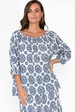 Cotton Tops<Namastai Christina Navy Fiesta Crinkle Cotton Top