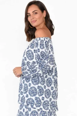 Cotton Tops<Namastai Christina Navy Fiesta Crinkle Cotton Top