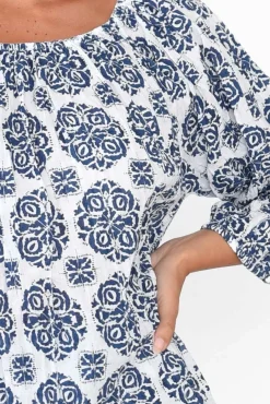 Cotton Tops<Namastai Christina Navy Fiesta Crinkle Cotton Top