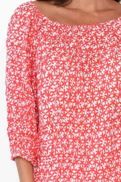 Cotton Tops<Namastai Christina Red Flower Crinkle Cotton Top