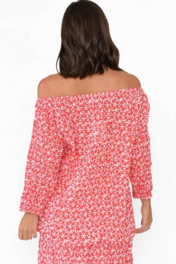 Cotton Tops<Namastai Christina Red Flower Crinkle Cotton Top