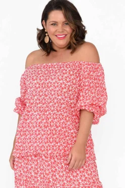 Cotton Tops<Namastai Christina Red Flower Crinkle Cotton Top