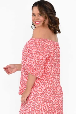 Cotton Tops<Namastai Christina Red Flower Crinkle Cotton Top