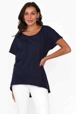 Cotton Tops<Slate the Label Cindi Navy Cotton Blend Tee