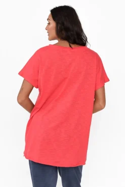 Cotton Tops<Slate the Label Cindi Red Cotton Blend Tee