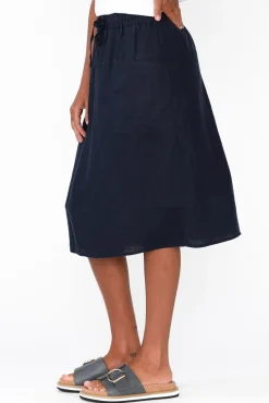Skirts<Gordon Smith Claire Navy Linen Pocket Midi Skirt