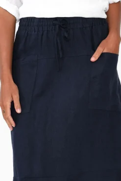 Skirts<Gordon Smith Claire Navy Linen Pocket Midi Skirt