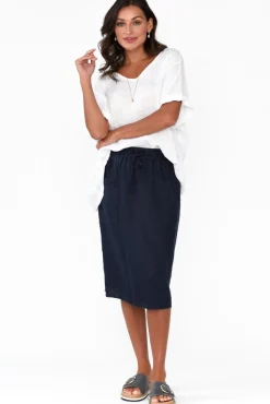 Skirts<Gordon Smith Claire Navy Linen Pocket Midi Skirt