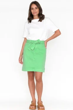 Skirts<Elm Clancy Green Stretch Denim Skirt
