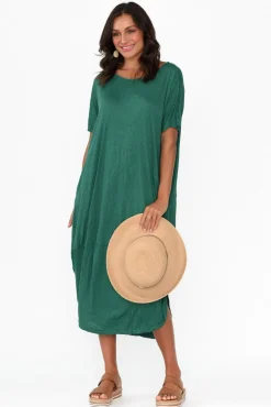 Cotton Dresses<Cotton Village Clemmie Emerald Crinkle Cotton Dress