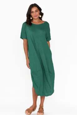 Cotton Dresses<Cotton Village Clemmie Emerald Crinkle Cotton Dress