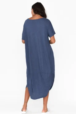 Cotton Dresses<Cotton Village Clemmie Navy Crinkle Cotton Dress