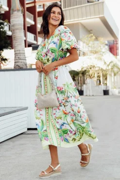 Cotton Dresses<Hammock u0026 Vine Cobana Green Tropical Cotton Belted Dress