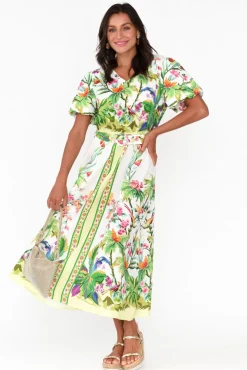 Cotton Dresses<Hammock u0026 Vine Cobana Green Tropical Cotton Belted Dress