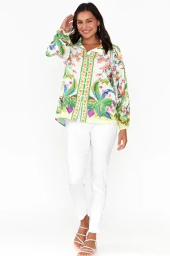 Cotton Tops<Hammock u0026 Vine Cobana Green Tropical Cotton Shirt