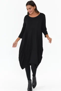 Below Knee Dresses<Cali and Co Coco Black Sleeved Dress