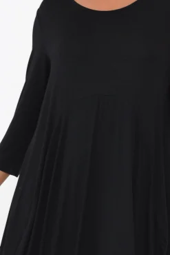 Below Knee Dresses<Cali and Co Coco Black Sleeved Dress