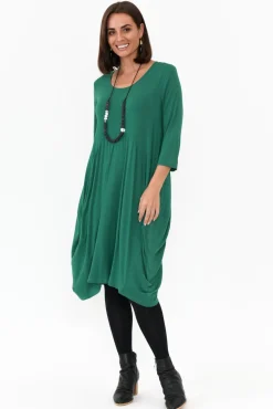 Below Knee Dresses<Cali and Co Coco Green Sleeved Dress