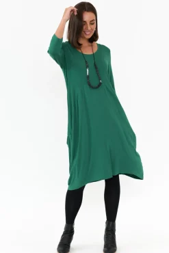Below Knee Dresses<Cali and Co Coco Green Sleeved Dress