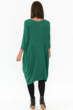 Below Knee Dresses<Cali and Co Coco Green Sleeved Dress