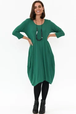 Below Knee Dresses<Cali and Co Coco Green Sleeved Dress