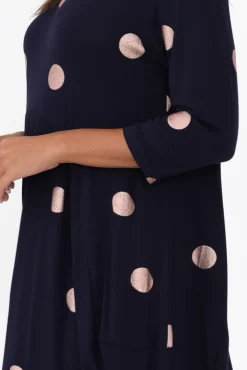Below Knee Dresses<Cali and Co Coco Navy Spot Sleeved Dress