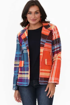 Jackets<Orientique Colby Blue Tartan Cotton Blazer