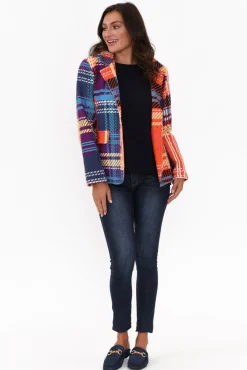 Jackets<Orientique Colby Blue Tartan Cotton Blazer