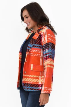 Jackets<Orientique Colby Blue Tartan Cotton Blazer