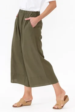 Pants<Cali and Co Colleen Khaki Linen Wide Leg Pant