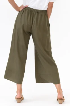 Pants<Cali and Co Colleen Khaki Linen Wide Leg Pant
