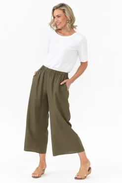 Pants<Cali and Co Colleen Khaki Linen Wide Leg Pant