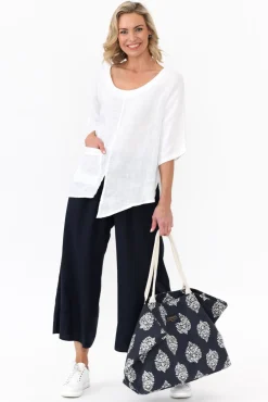Pants<Cali and Co Colleen Navy Linen Wide Leg Pant