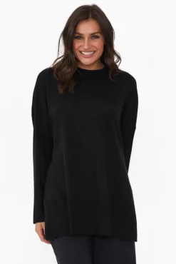 Knitwear<Tirelli Collins Black Wool Blend Split Hem Jumper