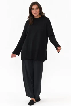 Knitwear<Tirelli Collins Black Wool Blend Split Hem Jumper