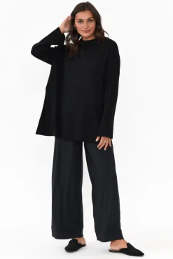 Knitwear<Tirelli Collins Black Wool Blend Split Hem Jumper