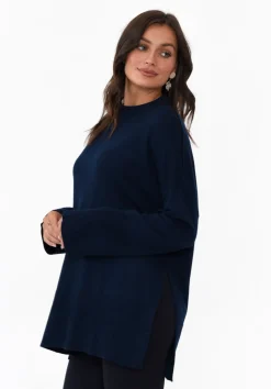 Knitwear<Tirelli Collins Navy Wool Blend Split Hem Jumper