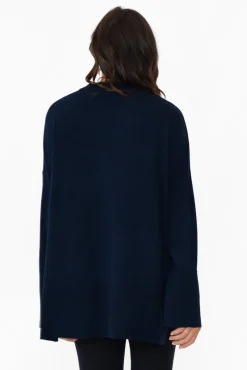 Knitwear<Tirelli Collins Navy Wool Blend Split Hem Jumper